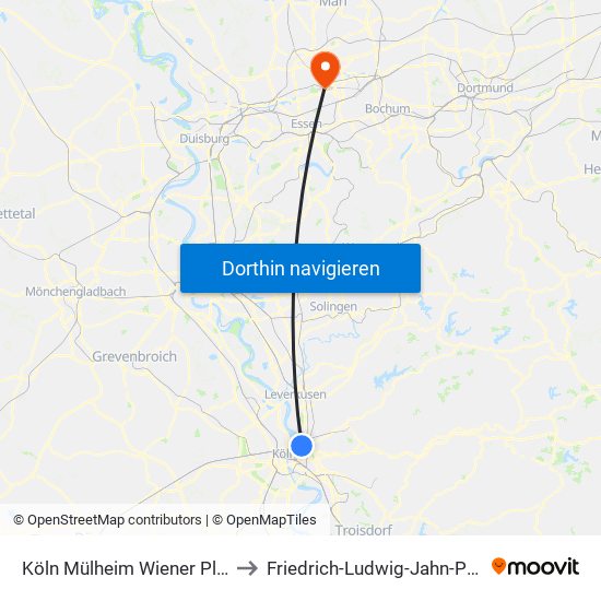 Köln Mülheim Wiener Platz to Friedrich-Ludwig-Jahn-Platz map