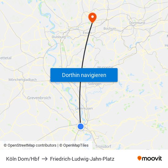 Köln Dom/Hbf to Friedrich-Ludwig-Jahn-Platz map