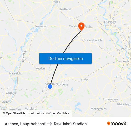 Aachen, Hauptbahnhof to Rsv(Jahn)-Stadion map