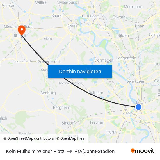 Köln Mülheim Wiener Platz to Rsv(Jahn)-Stadion map