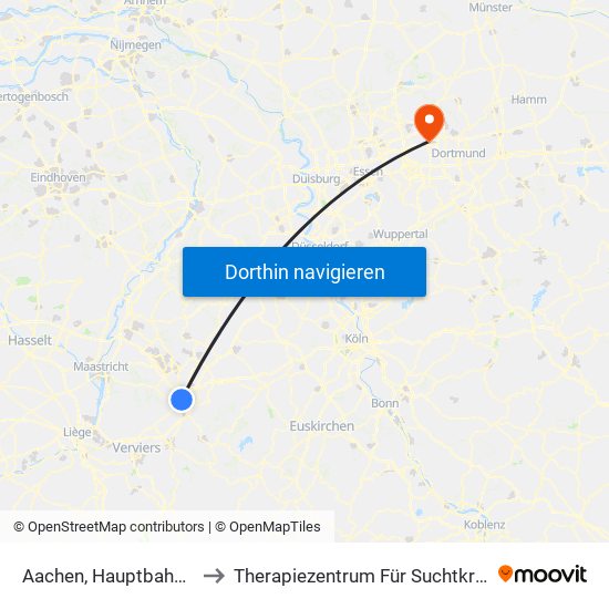 Aachen, Hauptbahnhof to Therapiezentrum Für Suchtkranke map