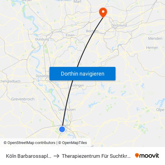 Köln Barbarossaplatz to Therapiezentrum Für Suchtkranke map