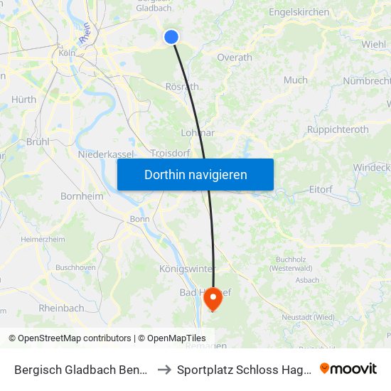Bergisch Gladbach Bensberg to Sportplatz Schloss Hagerhof map