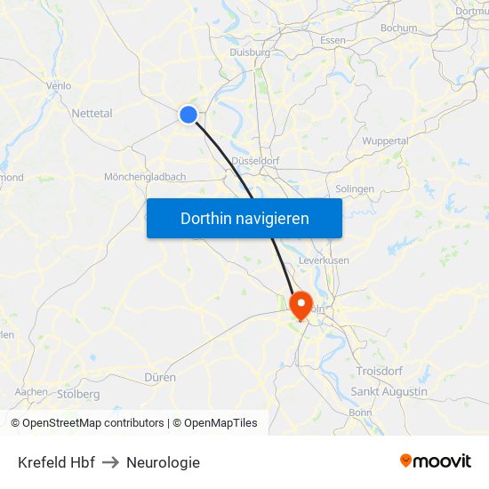 Krefeld Hbf to Neurologie map