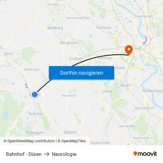 Bahnhof - Düren to Neurologie map