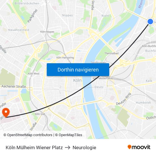 Köln Mülheim Wiener Platz to Neurologie map