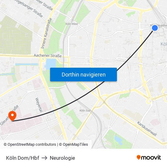 Köln Dom/Hbf to Neurologie map