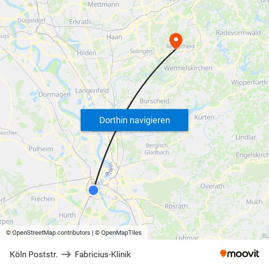 Köln Poststr. to Fabricius-Klinik map