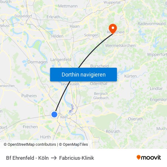 Bf Ehrenfeld - Köln to Fabricius-Klinik map