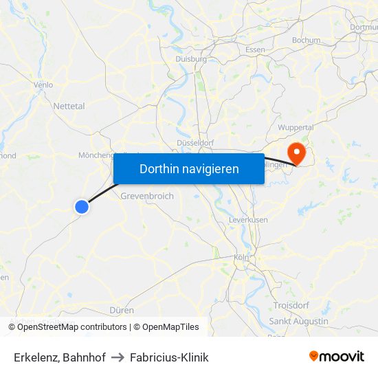 Erkelenz, Bahnhof to Fabricius-Klinik map