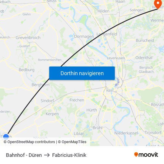 Bahnhof - Düren to Fabricius-Klinik map