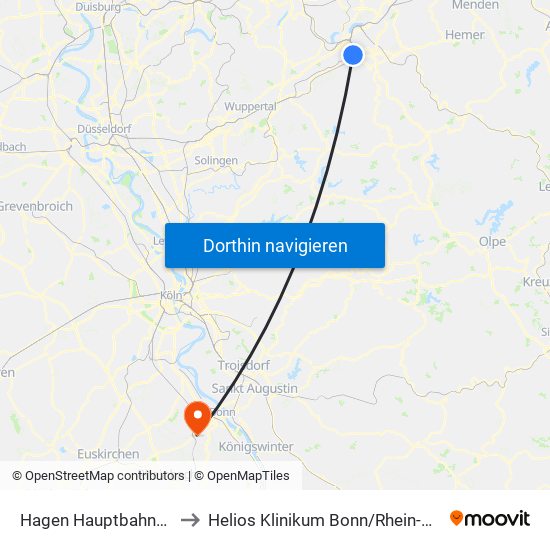 Hagen Hauptbahnhof to Helios Klinikum Bonn / Rhein-Sieg map