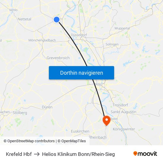 Krefeld Hbf to Helios Klinikum Bonn / Rhein-Sieg map