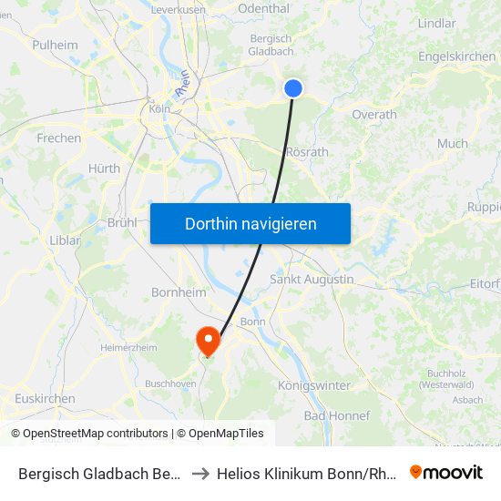 Bergisch Gladbach Bensberg to Helios Klinikum Bonn / Rhein-Sieg map