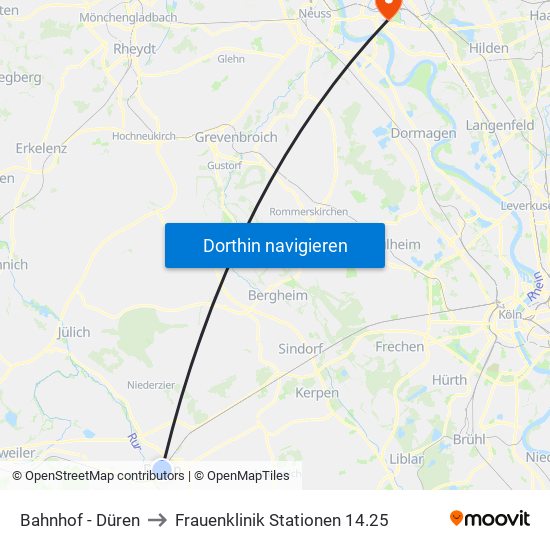 Bahnhof - Düren to Frauenklinik Stationen 14.25 map