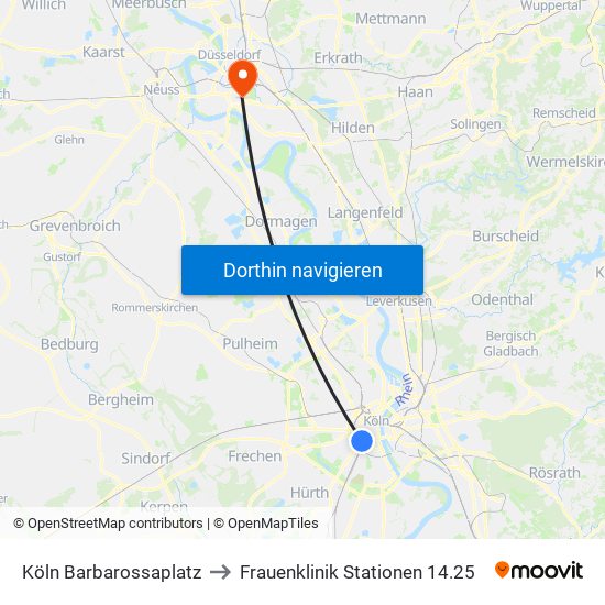 Köln Barbarossaplatz to Frauenklinik Stationen 14.25 map