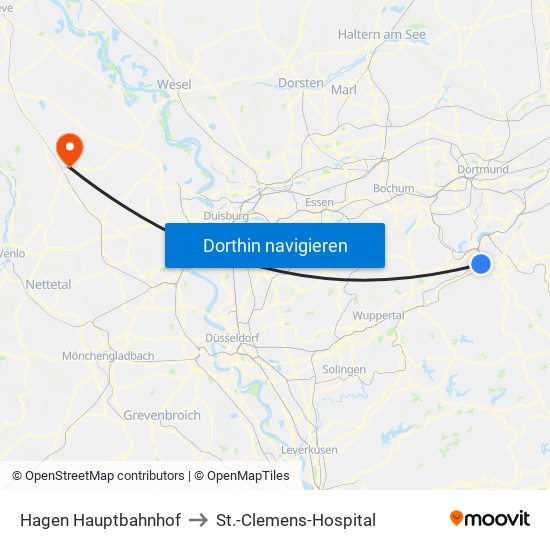 Hagen Hauptbahnhof to St.-Clemens-Hospital map