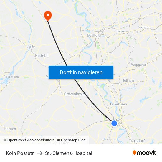 Köln Poststr. to St.-Clemens-Hospital map