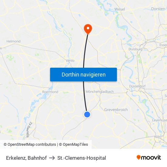 Erkelenz, Bahnhof to St.-Clemens-Hospital map