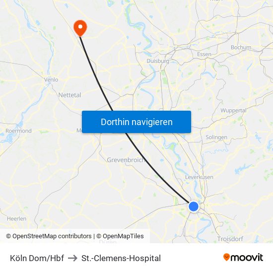 Köln Dom/Hbf to St.-Clemens-Hospital map