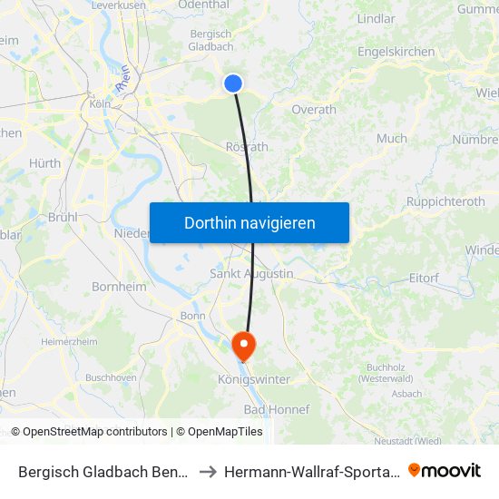 Bergisch Gladbach Bensberg to Hermann-Wallraf-Sportanlage map