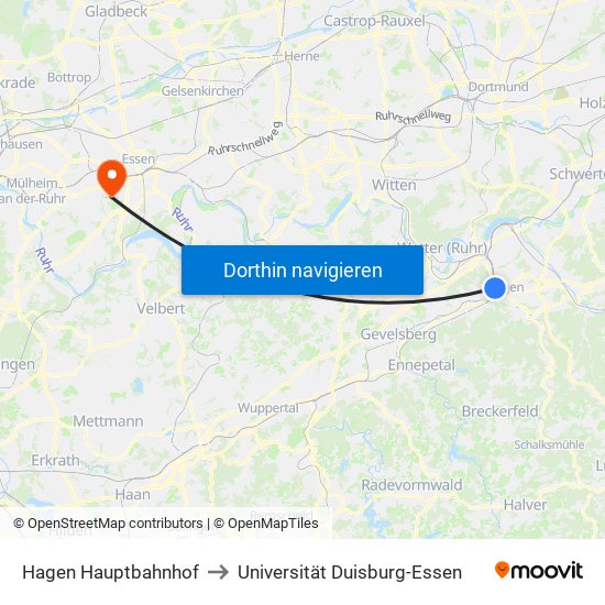 Hagen Hauptbahnhof to Universität Duisburg-Essen map
