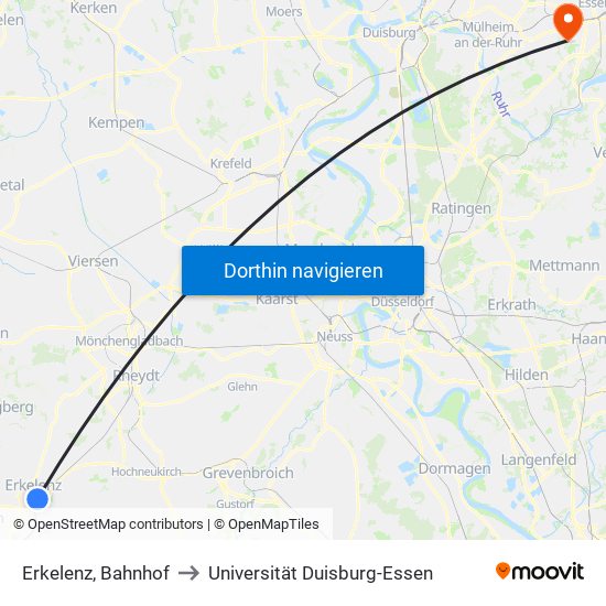 Erkelenz, Bahnhof to Universität Duisburg-Essen map