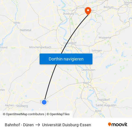 Bahnhof - Düren to Universität Duisburg-Essen map