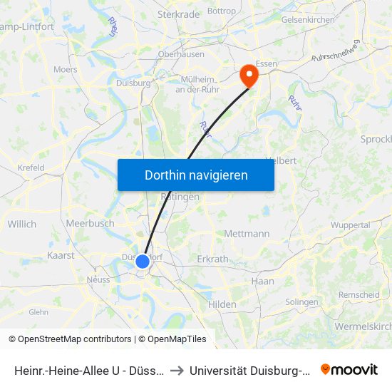 Heinr.-Heine-Allee U - Düsseldorf to Universität Duisburg-Essen map