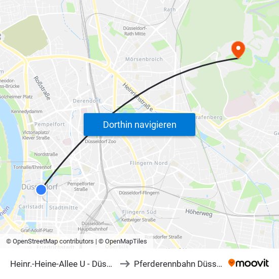Heinr.-Heine-Allee U - Düsseldorf to Pferderennbahn Düsseldorf map