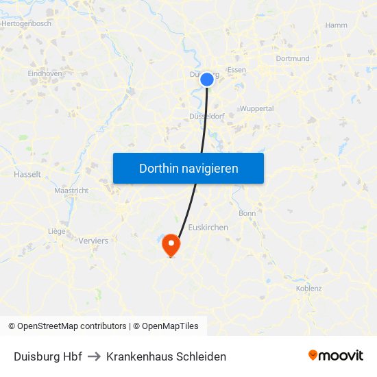 Duisburg Hbf to Krankenhaus Schleiden map