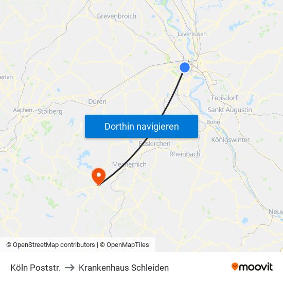 Köln Poststr. to Krankenhaus Schleiden map