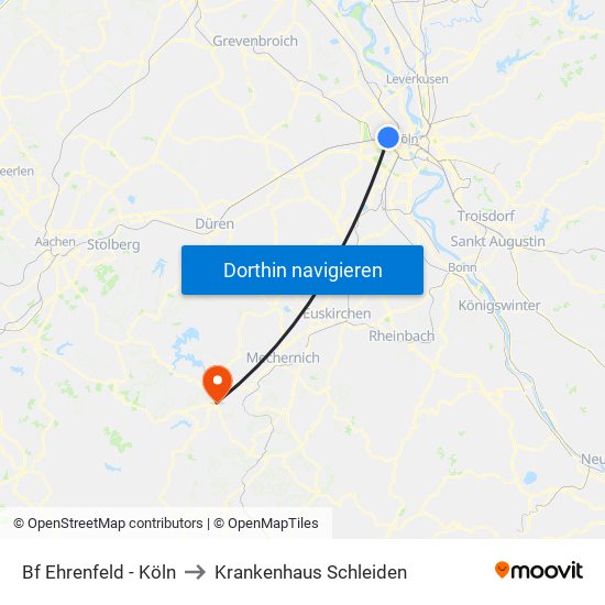 Bf Ehrenfeld - Köln to Krankenhaus Schleiden map