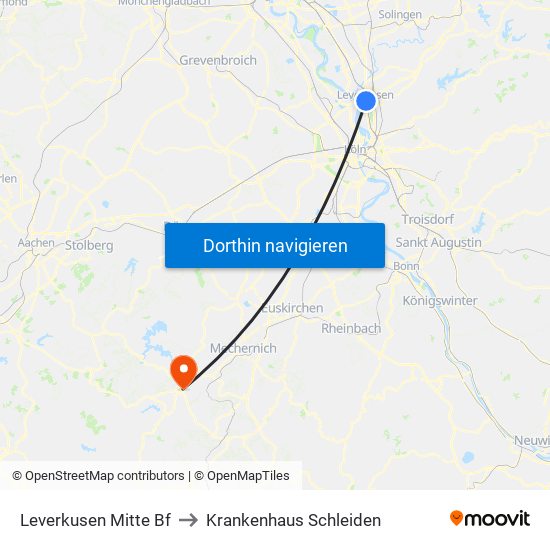 Leverkusen Mitte Bf to Krankenhaus Schleiden map