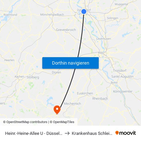 Heinr.-Heine-Allee U - Düsseldorf to Krankenhaus Schleiden map