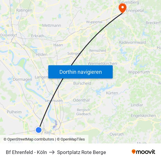 Bf Ehrenfeld - Köln to Sportplatz Rote Berge map