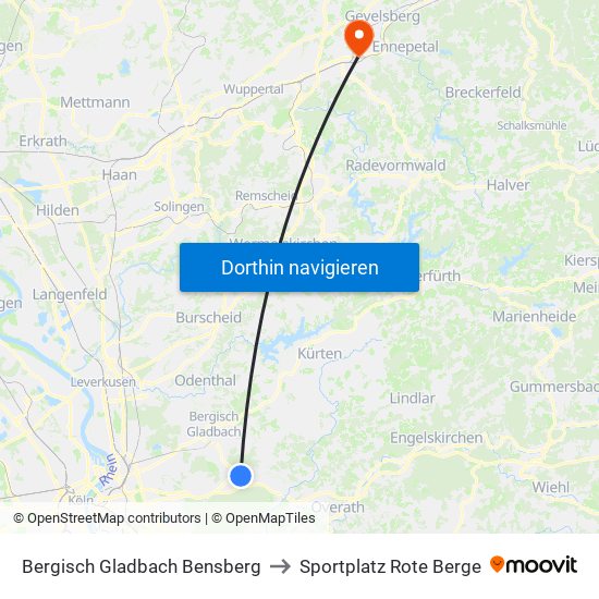 Bergisch Gladbach Bensberg to Sportplatz Rote Berge map
