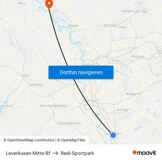 Leverkusen Mitte Bf to Redi-Sportpark map