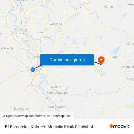 Bf Ehrenfeld - Köln to Mediclin Klinik Reichshof map