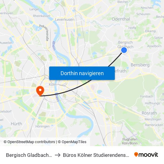 Bergisch Gladbach (S) to Büros Kölner Studierendenschaft map