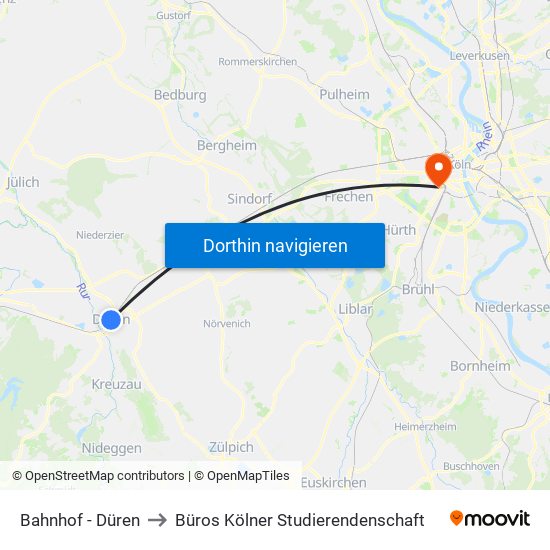 Bahnhof - Düren to Büros Kölner Studierendenschaft map