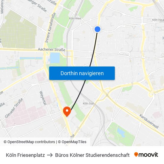 Köln Friesenplatz to Büros Kölner Studierendenschaft map
