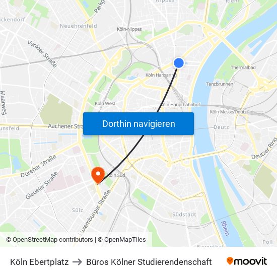 Köln Ebertplatz to Büros Kölner Studierendenschaft map