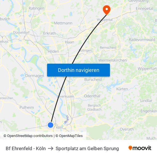 Bf Ehrenfeld - Köln to Sportplatz am Gelben Sprung map