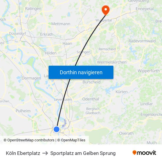 Köln Ebertplatz to Sportplatz am Gelben Sprung map