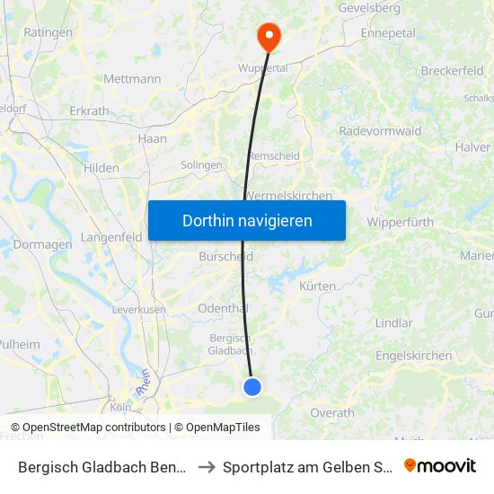 Bergisch Gladbach Bensberg to Sportplatz am Gelben Sprung map