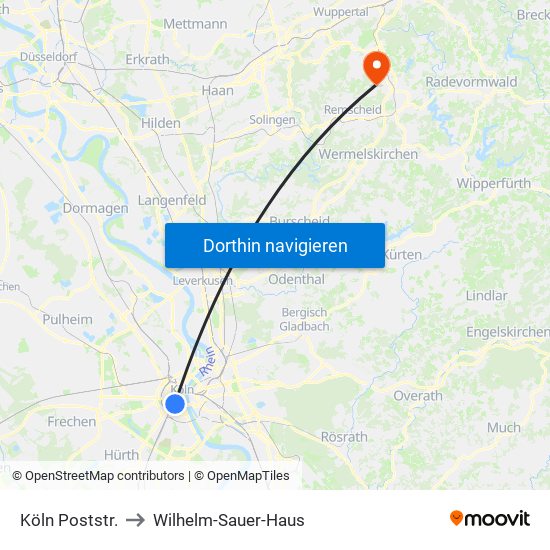 Köln Poststr. to Wilhelm-Sauer-Haus map
