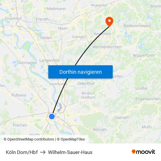 Köln Dom/Hbf to Wilhelm-Sauer-Haus map