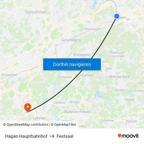 Hagen Hauptbahnhof to Festsaal map
