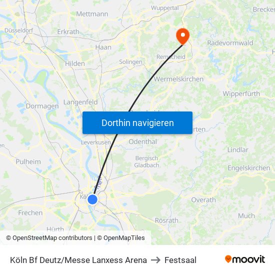 Köln Bf Deutz/Messe Lanxess Arena to Festsaal map
